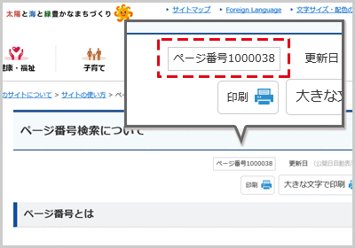 ページタイトルの下に掲載されているページ番号を示した図