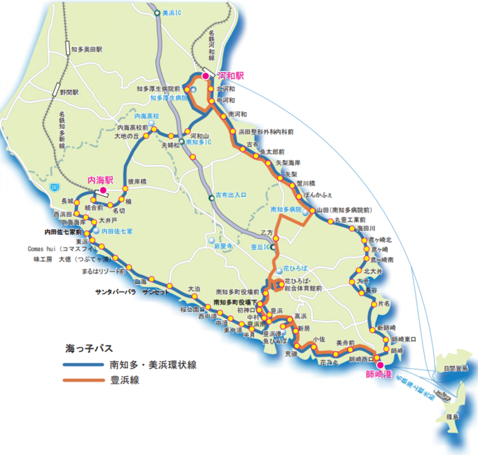 海っ子バスの路線図です。